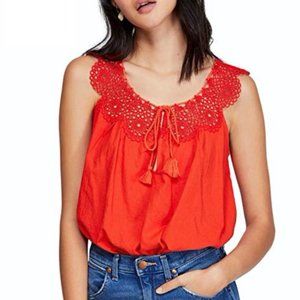 New Free People Bright Roxy Red Eyelet Camisole Tank S